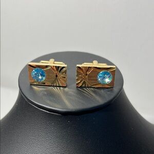 Vintage SWANK Gold with Blue Stone Cufflinks